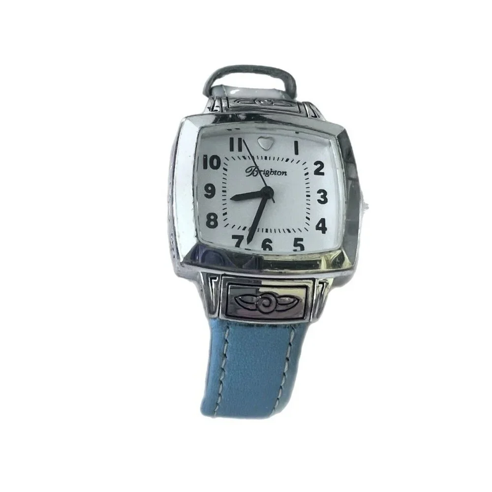 Brighton Orchard Watch Blue Leather Band Square Dial Silver Plated New Battery
